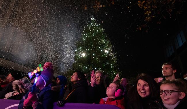 People gathered to watch the Christmas lights switch on party at Portsmouth's Commercial Road