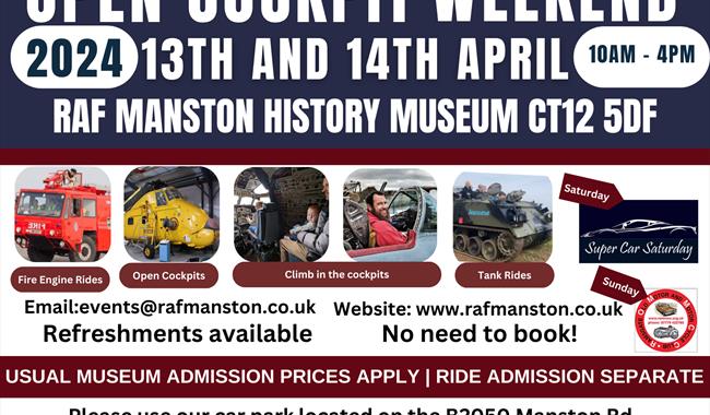 Poster with images of aircraft cockpits and vehicles on display at event
