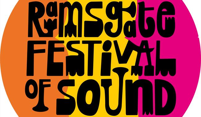 Circle split into by three horizontal sections orange, yellow and pink with black writing 'Ramsgate Festival of Sound'.