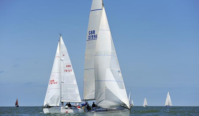 Sailing boats out at sea off the coast of Margate, Broadstairs and Ramsgate