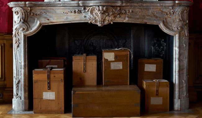 Wooden boxes inside a fireplace