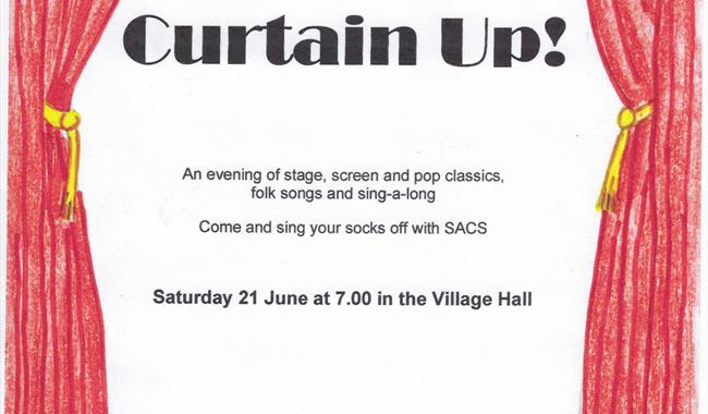 Stage curtains framing concert description