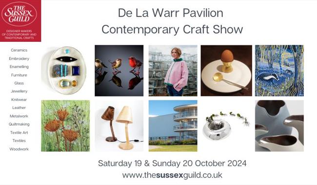 An image grid showing images of handmade crafts including ceramics, textiles, jewellery, glass birds, printmaking, wood accessories and metalwork.