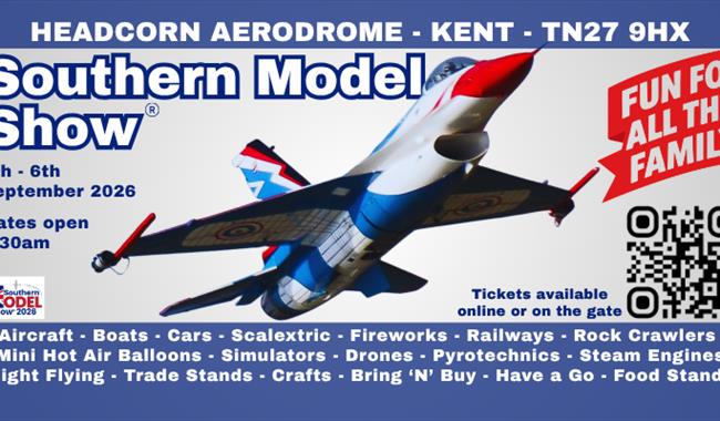 Southern Model Show publicity flyer and QR code to website link