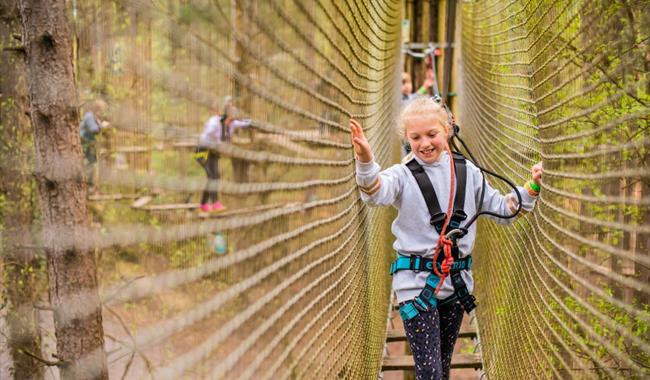 Girl on obstacle at Go Ape Alice Holt