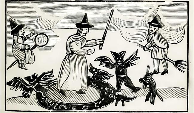 Tudor woodcut of Witches