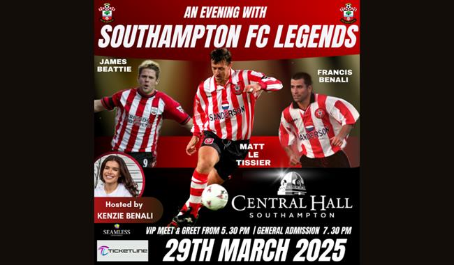 Southampton things to do, Seamless Entertainment presents, An Evening with Southampton FC Legends, Central Hall