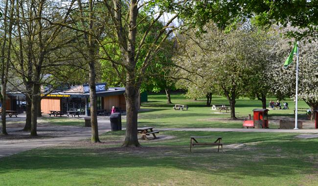 Visitor Centre at Cobtree Manor Park, Maidstone in the spring.