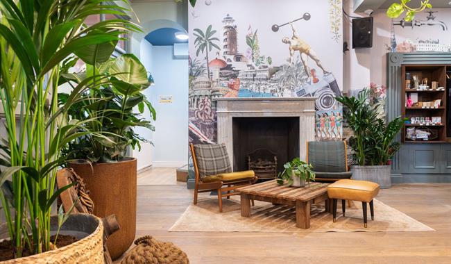 Colourful lobby at the Selina Hotel, Brighton