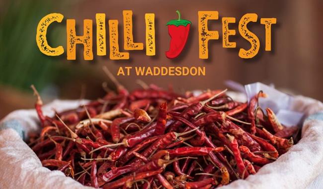 Red chillies in a basket with the text 'Chilli Fest at Waddesdon' above