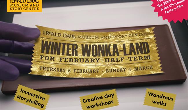 A photo of a golden ticket showcasing the events of a Winter Wonka-land