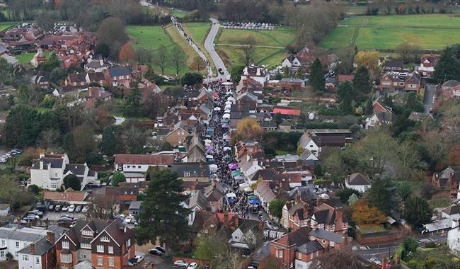 Aerial view of Cookham Christmas Street Fayre
