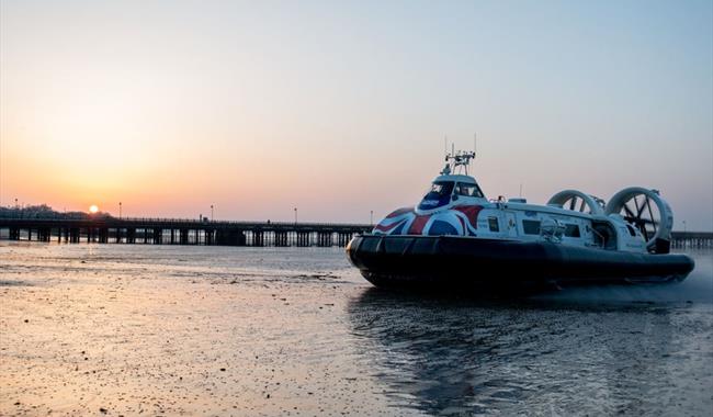 Hovercraft at Sunset coming into Ryde