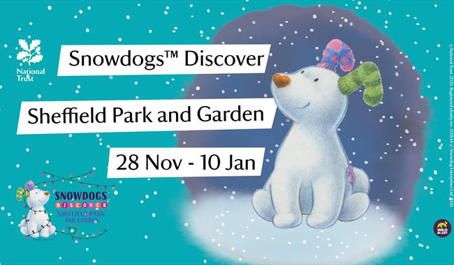 Family-friendly outdoor Snowdogs™ Discover Christmas Trail at Sheffield Park and Gardens - picture of the animated snow dog with socks on his ears and