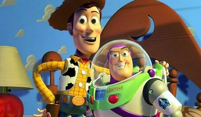 Toy story movie poster. Woody, the cowboy, and Buzz Lightyear, the space ranger.