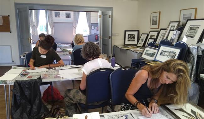 Students at work in Botolph Village Hall under the tuition of Artist, Kim Major-George