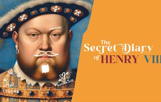 A graphic shows a typical portrait of Henry VIII with humorous doodles around his face. The text reads: The Secret Diary of Henry VIII.