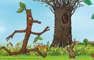 An illustration of Stick Man running back to the family tree