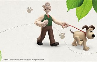 Illustration of a man with a dog on a lead