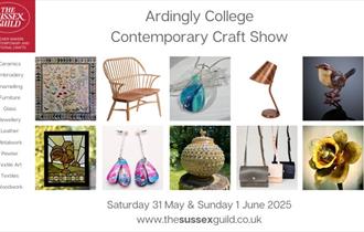 An image grid showing images of handmade crafts including jewellery, textiles, glass, ceramics, metal and wood.