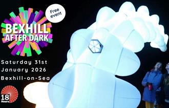 Poster for Bexhill After Dark on 31 Jan 2026, featuring glowing sculpture and event details.