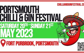 Poster for Portsmouth Chilli and Gin Festival featuring a cartoon chilli pepper
