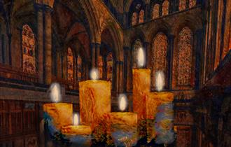 Illustration showing candles inside Salisbury athedral