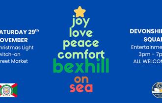 Poster reads: "Saturday 29th November, Christmas Light Switch-On Street market. Devonshire Square, entertainment, 3pm-7pm, All welcome". There is also