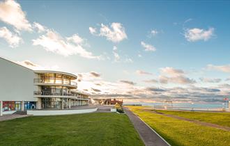 De La Warr Pavilion exterior shot by the sunny coast in Bexhill East Sussex