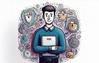 An AI image in a cartoon style illustrating keeping data safe.