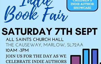 A poster displaying the information of Marlow Indie Book Fair