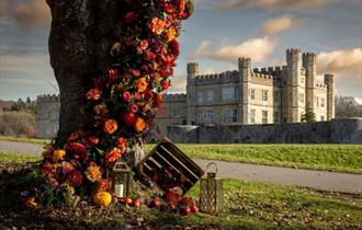 halloween display in front of leeds castle