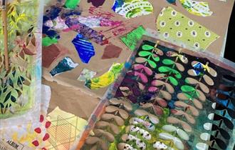 Colourful pieces of fabrics and other materials