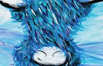 Painting of a blue highland cow