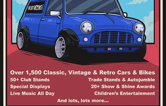 Oh So Retro poster in cartoon style with car and text about event