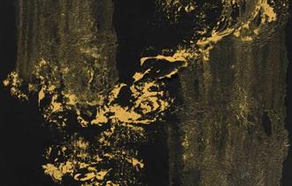 Painting by Maggi Hambling from Exhibition Nightingale Night. Gold and Black oil paint on canvas.