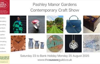 An image grid showing images of handmade crafts and craft demonstrations including ceramics, stained glass, embroidery, jewellery, leather accessories