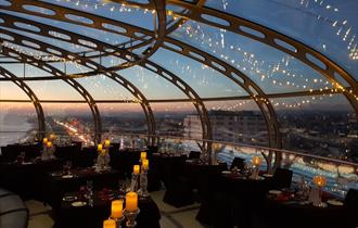 Fine dining tables inside the Brighton i360 viewing pod