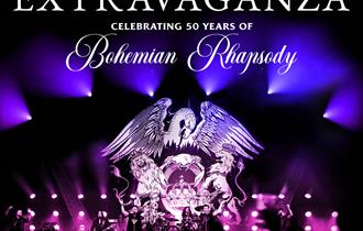 Queen Extravaganza Logo in large white font on a dark background