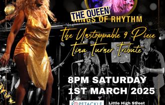Tina, Queen of Rhythm on Saturday 1st March 2025, Doors 8pm, at Ropetackle Arts Centre, Shoreham BN43 5EG