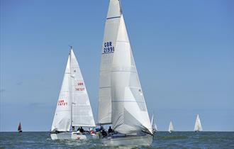 Sailing boats out at sea off the coast of Margate, Broadstairs and Ramsgate