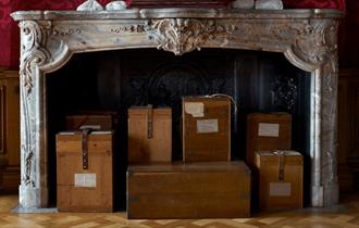 Wooden boxes inside a fireplace