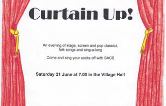 Stage curtains framing concert description