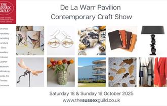 An image grid showing images of handmade crafts including ceramics, textiles, jewellery, glass birds, printmaking, wood accessories and metalwork.