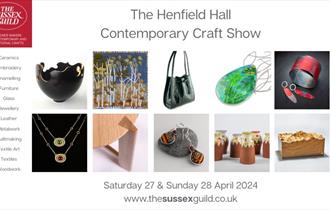 An image grid showing images of handmade crafts including jewellery, leather, glass, ceramics, furniture and a wood turned black bowl.