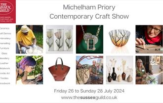 An image grid showing images of handmade crafts and craft demonstrations including ceramics, lamp-worked glass, embroidery, jewellery, leather, wood a