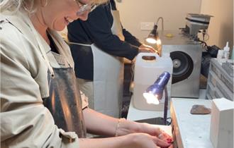 An attendee trying the Demo Zone at the London Gem & Mineral Show