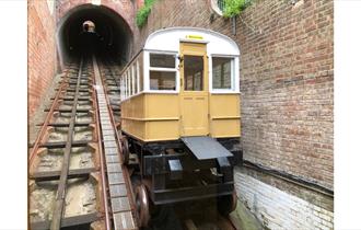 Picture of the Victorian coaches still used today on West Hill Cliff Railway, Hastings