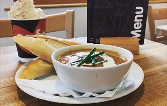 Soup and bread lunch at Alice Holt Cafe, Surrey