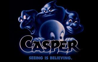 Casper movie poster. 4 cartoon ghosts with a black background